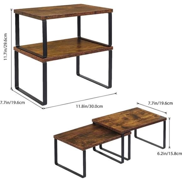 Set of 4Counter Shelves Kitchen Stackable CabinetShelf Wood Organizer Expandable - Picture 6 of 6